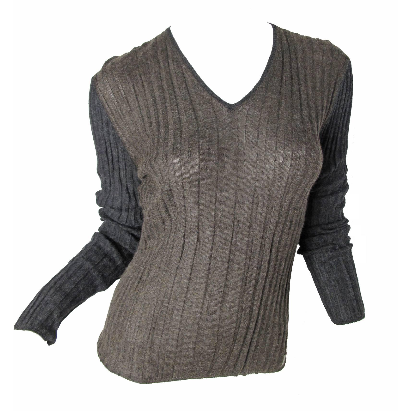 Chanel Brown and Charcoal Ribbed Cashmere Sweater