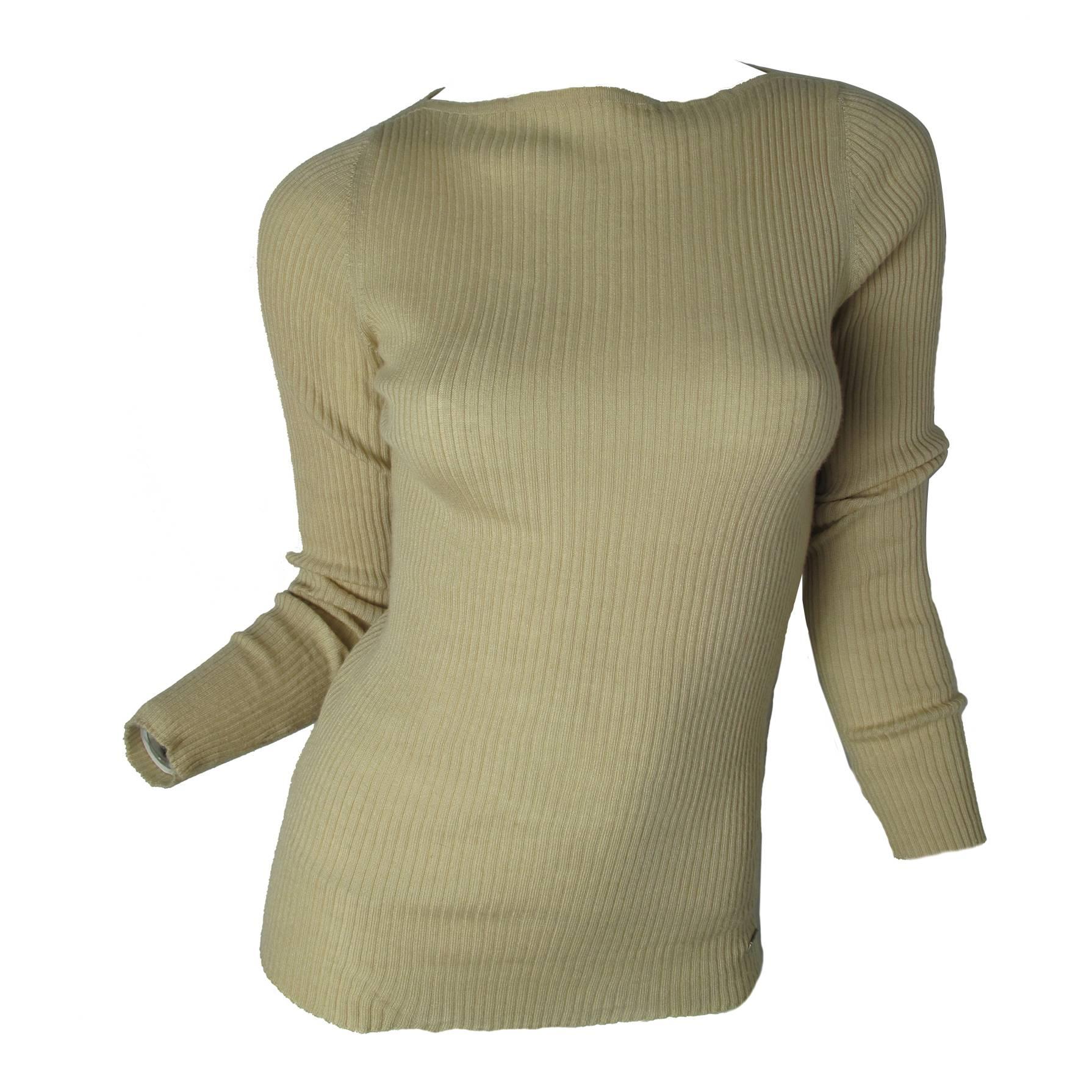Chanel Beige Cashmere/Silk Ribbed Sweater