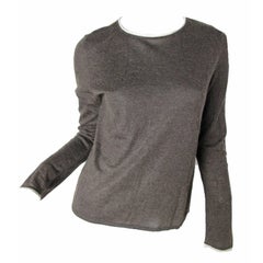 Vintage Chanel Cashmere/Silk Brown Sweater with Grey Piping at Neck and Cuffs