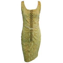 Vintage S/S 1995 Gianni Versace Leather Faux Snakeskin Bustier Top Pencil Skirt Ensemble