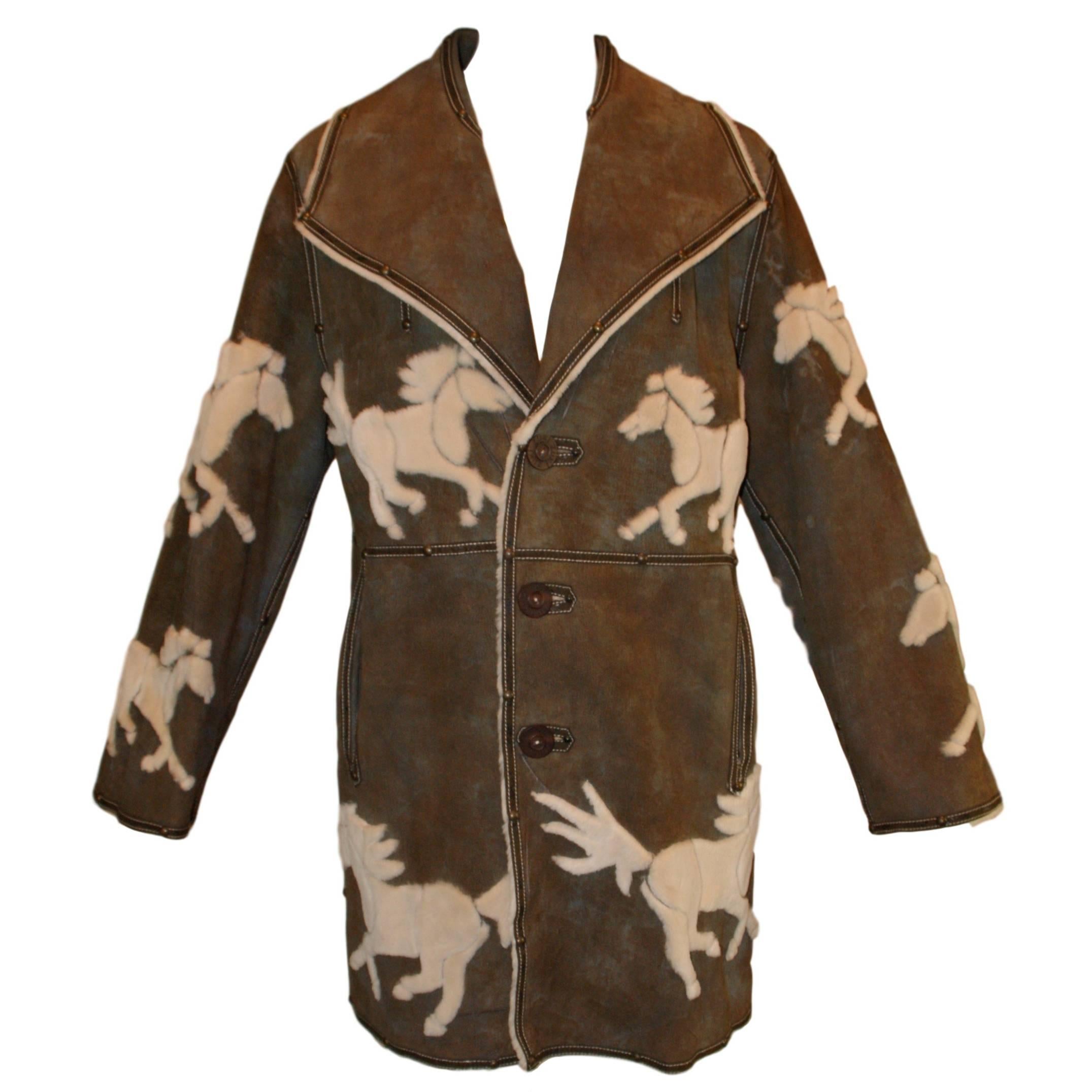 Vintage 1980's Zuki Reversible Western Horse Sheared Beaver & Leather Coat