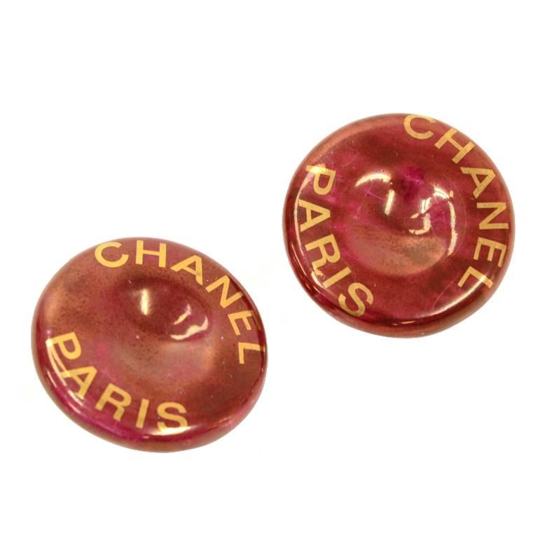Vintage Chanel Red x Gold Tone Large Round Earrings