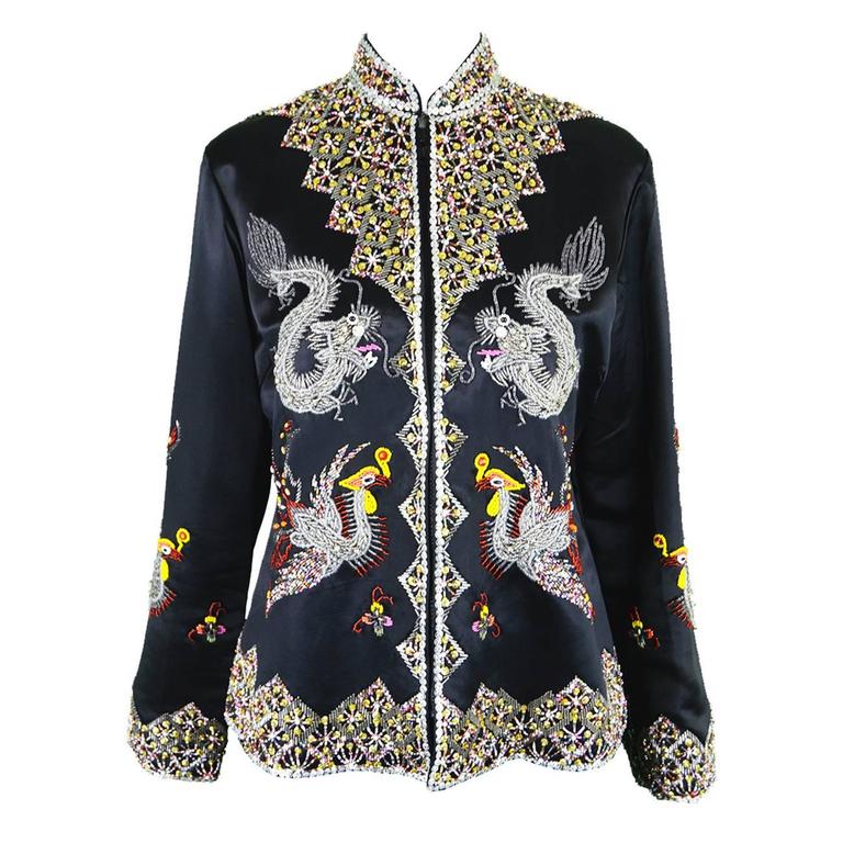 1950s Asian Hand Embroidered Silk Satin Jacket