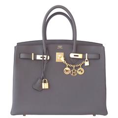 Hermès Etain Togo Tin Grey 35cm Birkin Gold Hardware GHW X Stamp