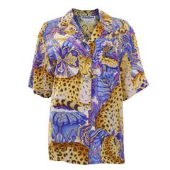 1980s Jungle Printed Salvatore Ferragamo Silk Blouse 10