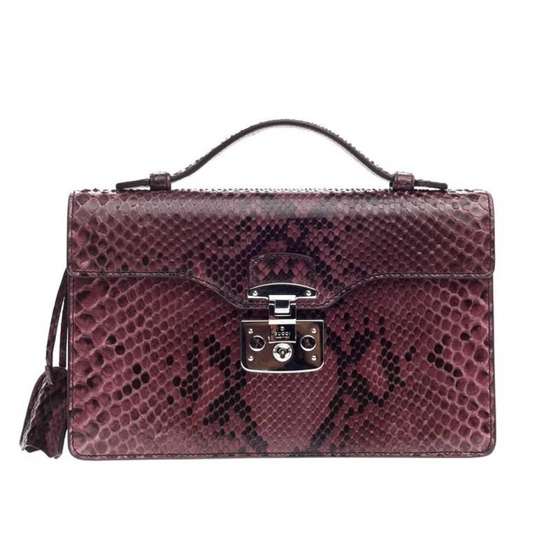 Gucci Lady Lock Briefcase Clutch Python