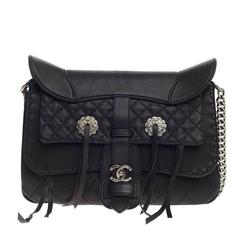 Used Chanel Paris-Dallas Fringe Flap Saddle Bag Embellished Calfskin