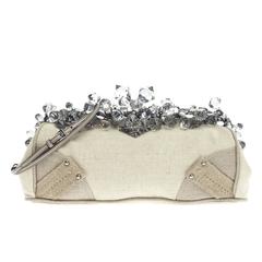 Prada Crystal Frame Convertible Clutch Canvas Medium