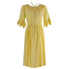 Vintage Karl Lagerfeld for Chloé Soft Yellow Silk Accordion Pleat Collar Dress, 1970s