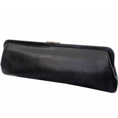 Unique Early 50s Large Black Leather Clutch Bag with Gold Clasp by Etra