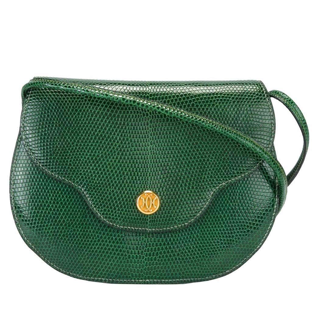 Gorgeous Hermes 70s green lizard bag at 1stDibs