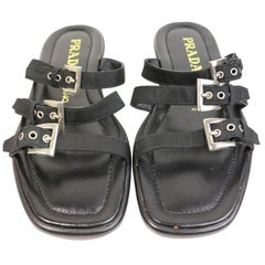Vintage Prada Black Leather Slip-On Sandals 