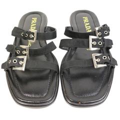 Prada Black Leather Slip-On Sandals 9
