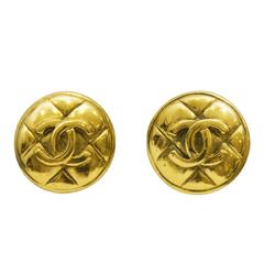 1980's Chanel Quilted Gold Clip Earrings