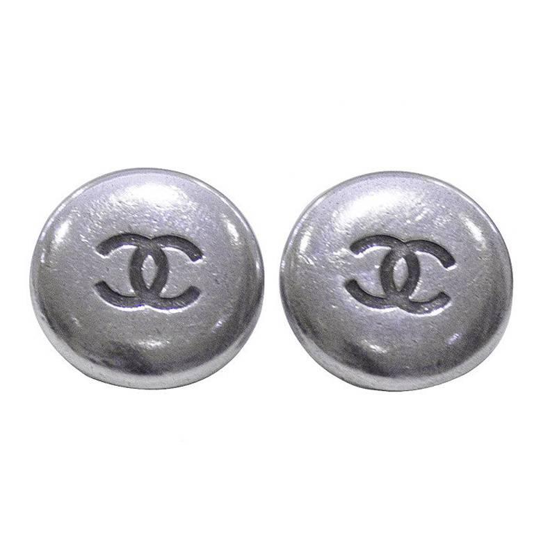 1996 Spring Chanel Silver Button Clip Earrings
