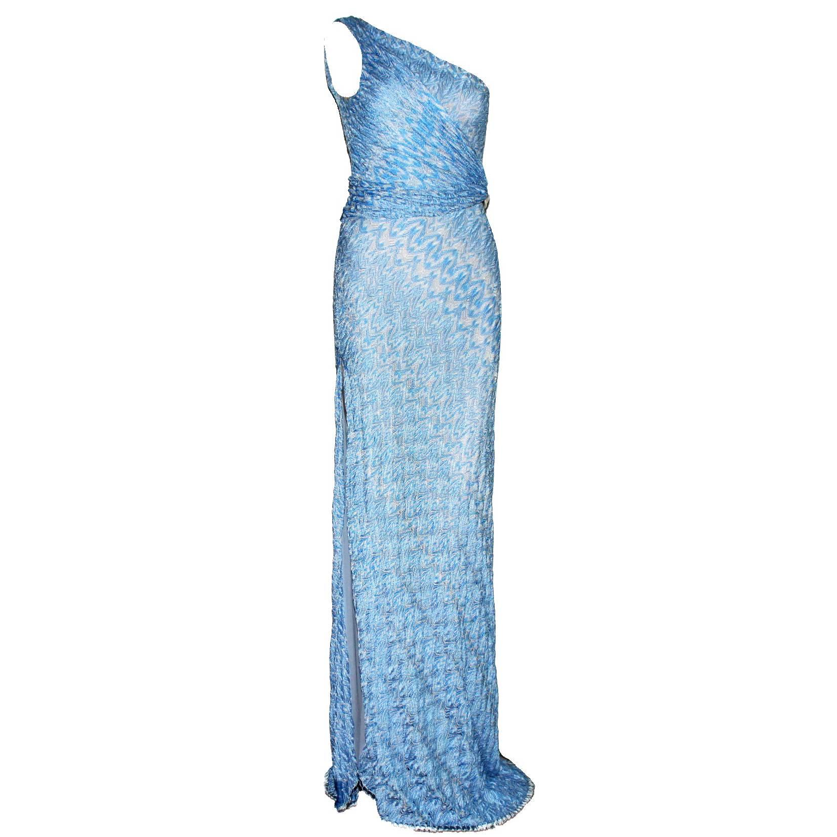 Missoni Aqua Crochet Knit Evening Gown at 1stDibs