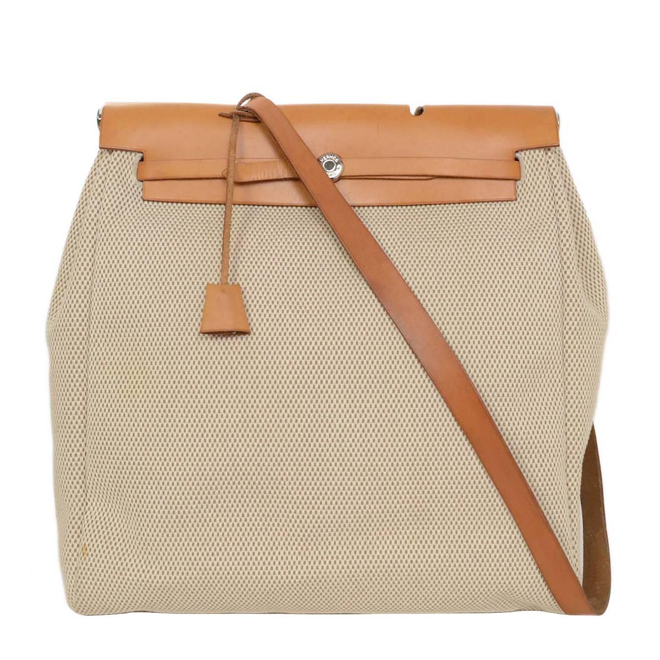 Hermes Tan and Beige Toile Two-in-One Herbag with Dusbag