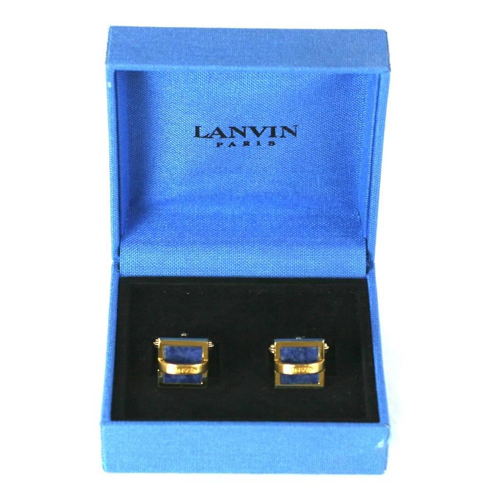 Lanvin Mint In Box Lapis Quartz Logo Cufflinks For Sale