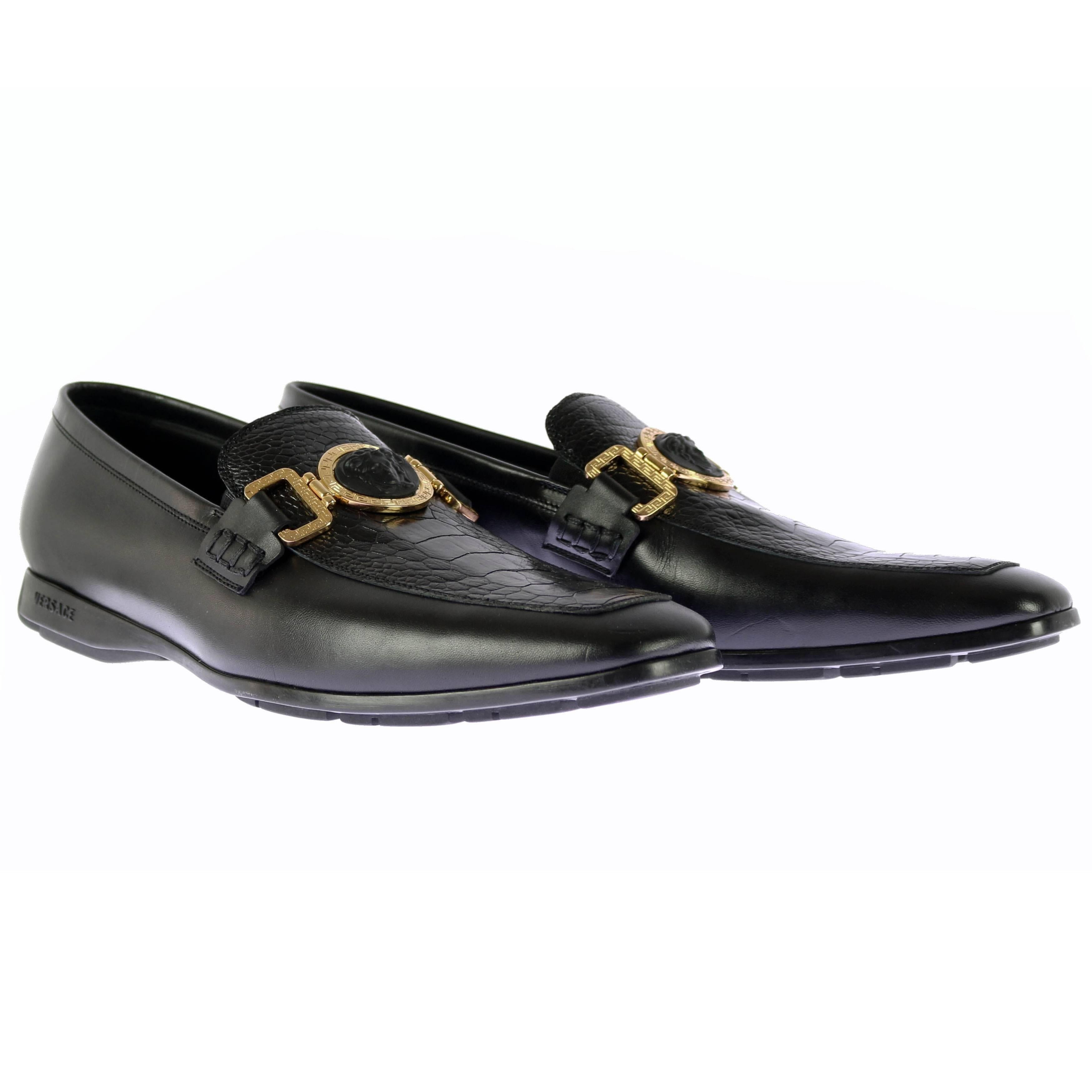 Versace Black Ostrich and Leather City Loafers 39; 40; 43 For Sale