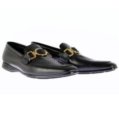 Versace Black Ostrich and Leather City Loafers