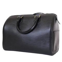 Retro   Louis Vuitton Black Epi Speedy 25 Handbag. This city bag is ideal for the fast
