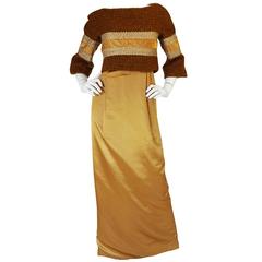 1960s Gold Silk Satin Bob Bugnand Fitted Dress & Jacket 4