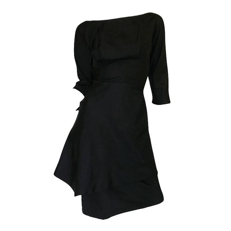1950s Demi Couture Christian Dior Black Silk Bow Dress at 1stDibs