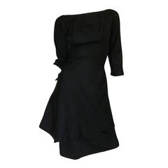 1950s Demi Couture Christian Dior Black Silk Bow Dress