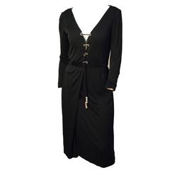 70s Ceil Chapman Black Silk Jersey Dress with Rhinestone Embellishment 8