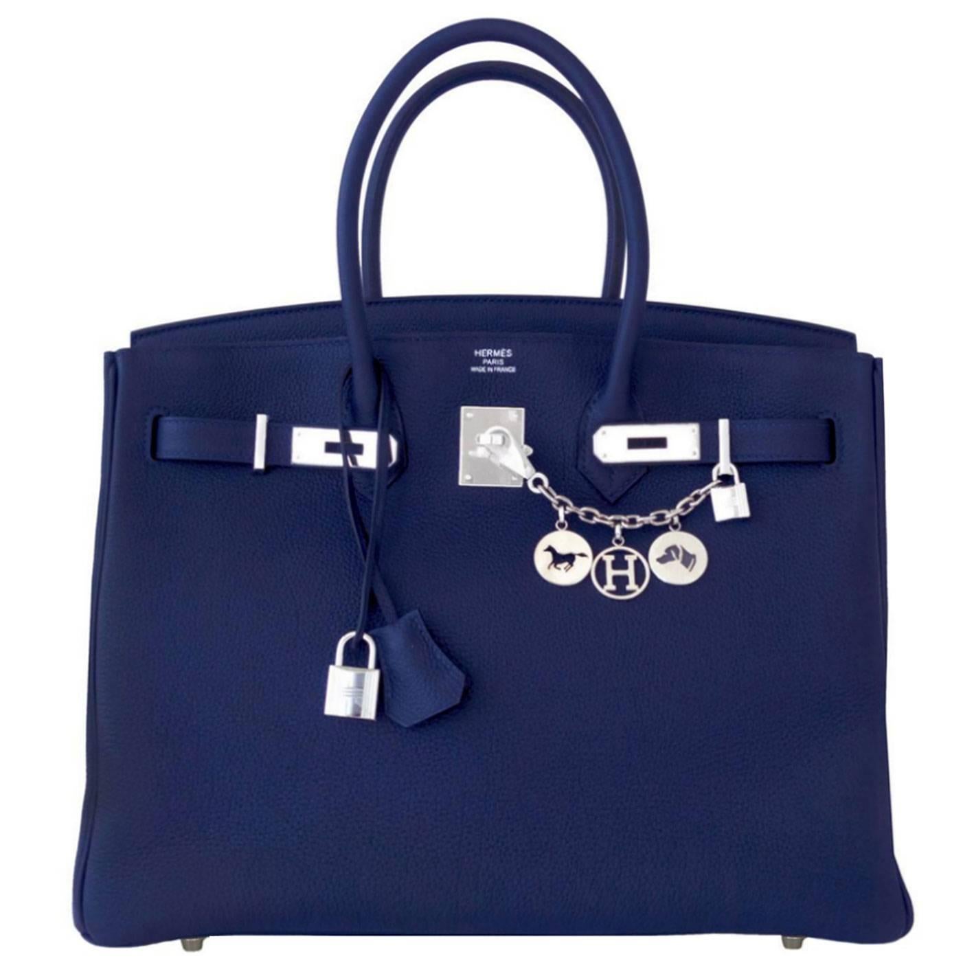 Hermes Navy Blue Nuit Togo 35cm Birkin Palladium Hardware Jewel-Toned Navy