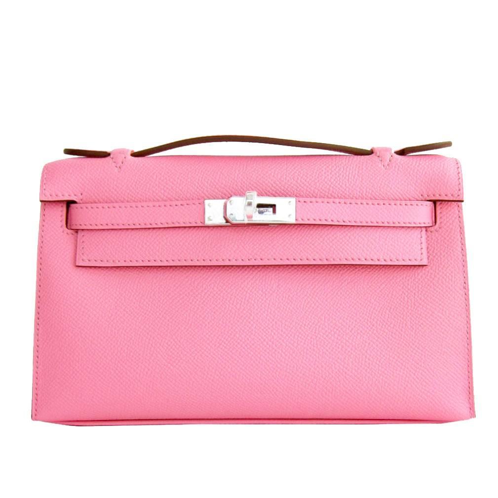 Hermes Rose Confetti Pink Epsom Kelly Pochette Clutch Bag Love  