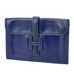 Hermes Blue Calfskin Leather Jige 'H' Evening Envelope Clutch Bag