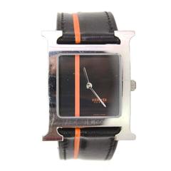 Hermes Black and Orange Stripe H Heure Hour MM Watch