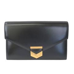 Hermes RARE Retro Black Leather Gold Hardware Envelope Clutch Bag
