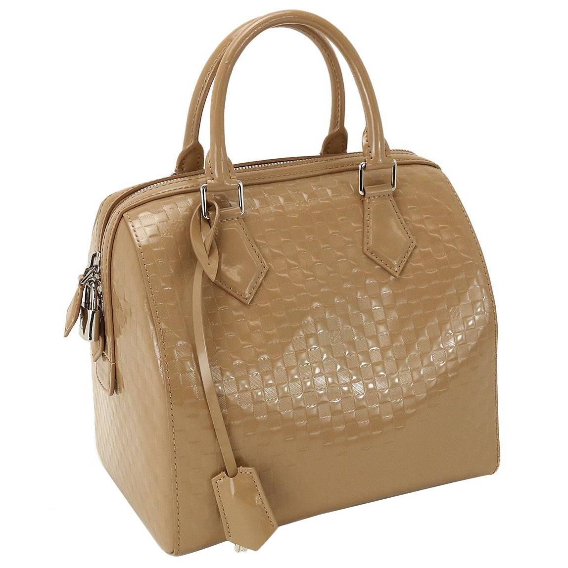 Louis Vuitton Nude Vernis Patent Speedy Top Handle Satchel Bag W / Accessories
