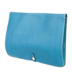 Hermes Turquoise Togo Leather Flap Attache Envelope Tech Accessory Clutch Bag