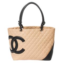 Chanel Cambon Tote GM Beige Quilted Leather