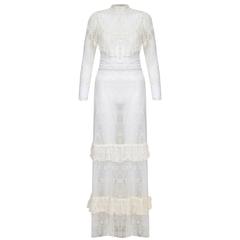 1970s Ivory Crochet Maxi Dress 