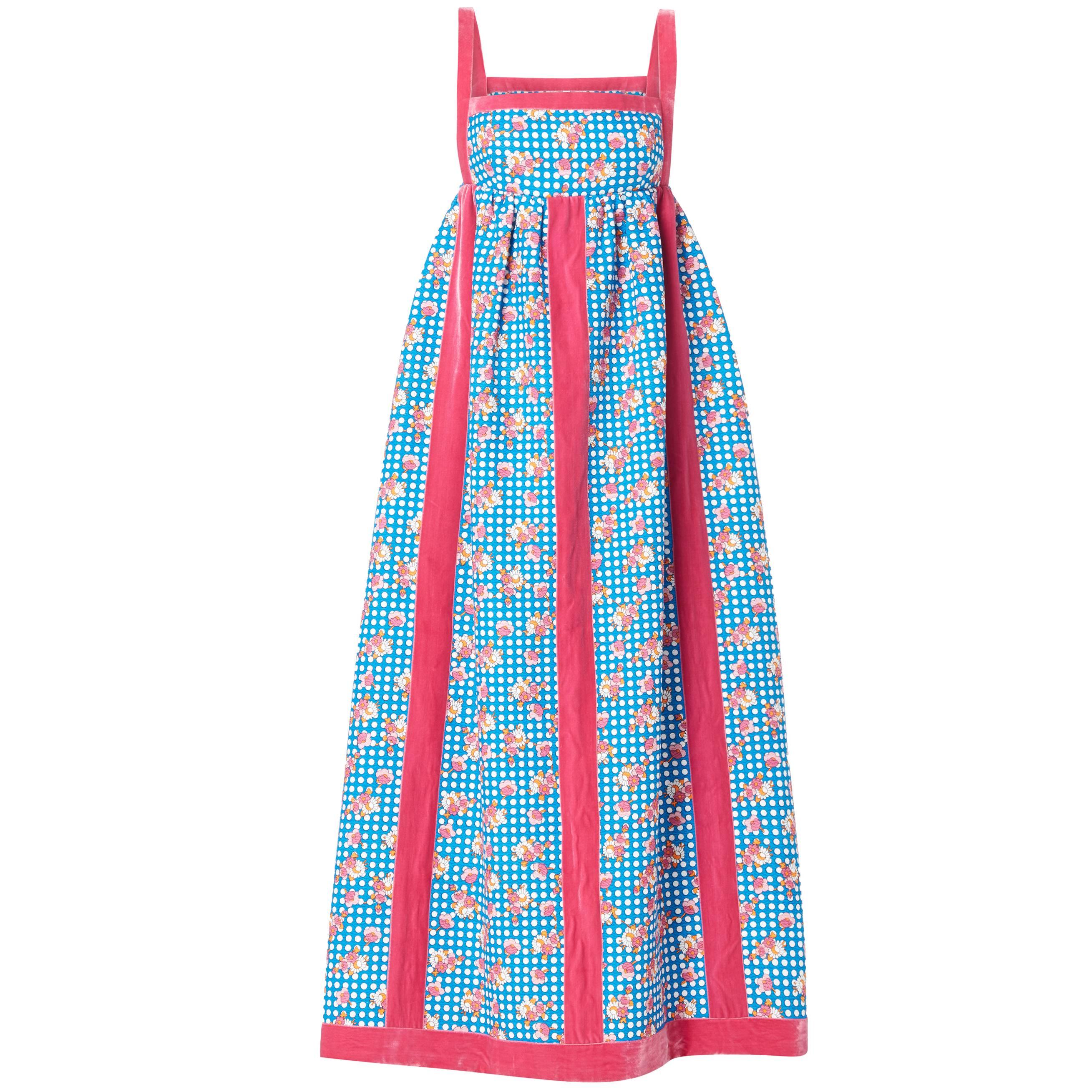Oscar de la Renta blue & pink printed maxi dress, circa 1968