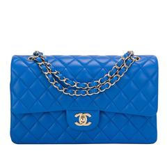 Chanel Blue Quilted Lambskin Medium Double Flap Bag