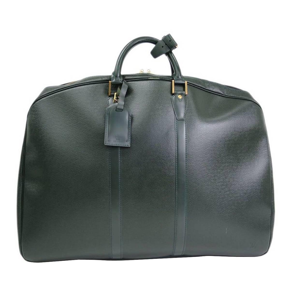 Louis Vuitton Dark Green Leather Men&#39;s Weekender Travel Duffle Bag at 1stdibs