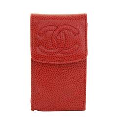 Retro Chanel Red Caviar Phone Cigarette Case Pouch