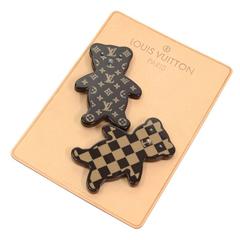 Vintage Louis Vuitton Teddy Bear Motif Monogram + Damier Pin Brooch Set