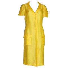 1990s Vintage Gianni Versace Couture Yellow Silk & Linen Summer Dress 4