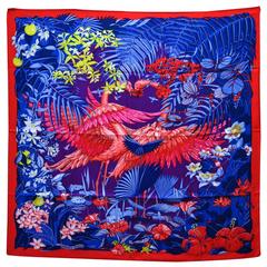 Hermes Carre Twill 100% Soie FLAMINGO PARTY ROUGE-VIOLET