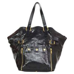 Yves Saint Laurent Black Patent Leather Large Downtown Tote with GHW