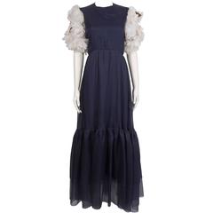 1970's Harald Navy Organza Gown with White Petal Sleeves