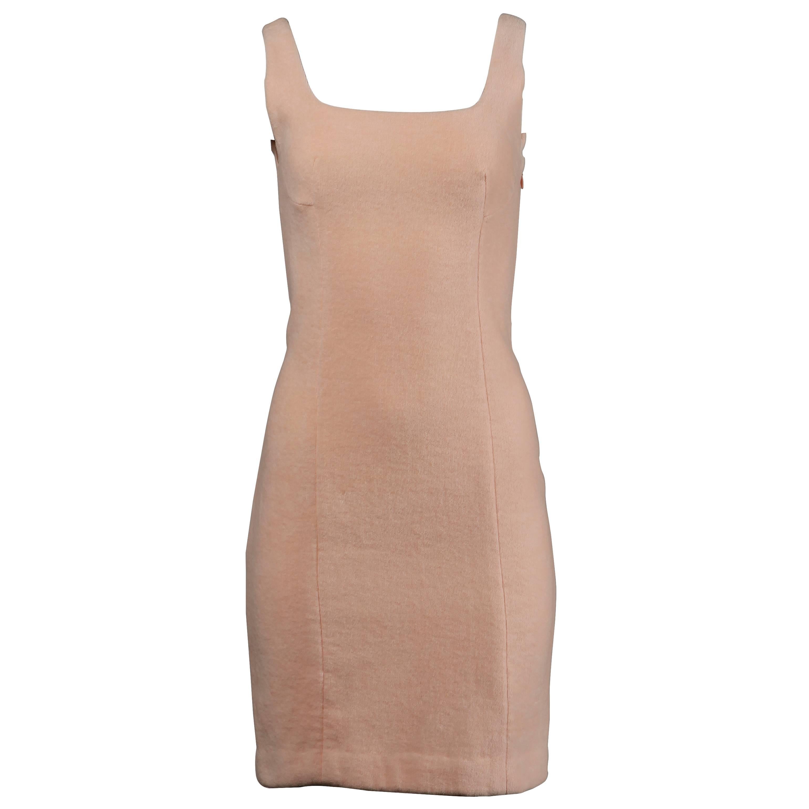 Gianni Versace Couture Vintage 1990s Pale Pink Chenille Body Con Dress For Sale