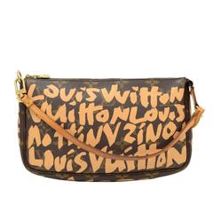 Retro Louis Vuitton Pochette Accessories Beige Graffiti Monogram Canvas Bag