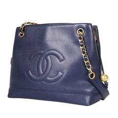 Vintage Chanel Navy Blue Caviar Shoulder Bag, Tote